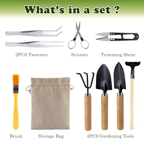 LIHAO 9 Piece Basic Bonsai Tools Set, Includes Pruning Shears, Mini Rake, Fold Scissors and More - Image 2