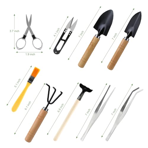 LIHAO 9 Piece Basic Bonsai Tools Set, Includes Pruning Shears, Mini Rake, Fold Scissors and More - Image 3