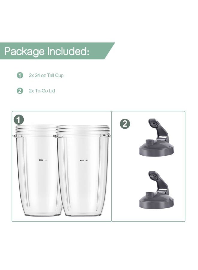 LVAINIT NutriBullet Cups Kit 24 oz Cups with Flip-Top To-Go-Lids Comfort Lip Rings Sealing Gaskets Fit for NutriBullet Blender 600W Pro 900W NutriBullet Replacement Parts - Image 2