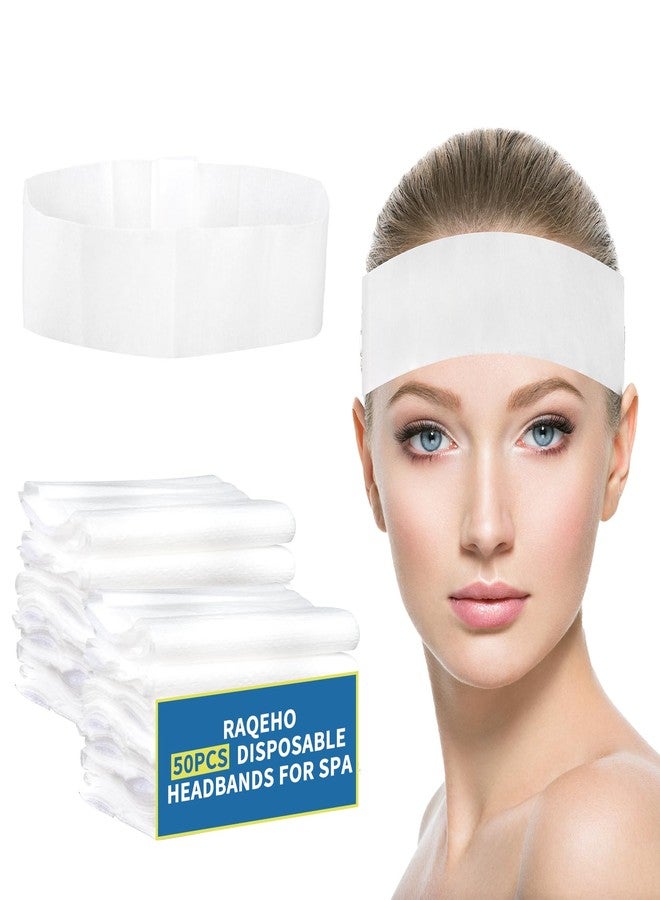 RAQEHO 50pcs Disposable Headbands for Spa - Non Slip Elastic Spa Facial Head Bands Bulk Head Wrap Hair Bands For Women'S Hair Skincare Washing Face Makeup Facial Tools Esthetician Supplies Adjustable - Image 1