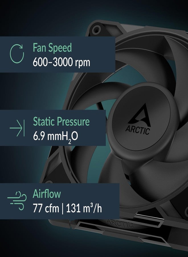 ARCTIC P12 Pro - Powerful Premium Fan, 120 mm PWM Fan, 600-3000 RPM, 0 RPM <5% PWM, Fluid Dynamic Bearing, 4-Pin - Black - Image 2