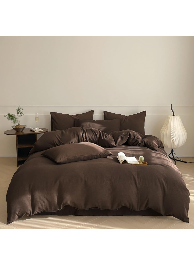 Luxlovery Luxlovery Brown Comforter Set Queen Mocha Brown Bedding Comforter Set Chocolate Color Solid Soft Breathable Blanket Quilts Chestnut Bedding Set for Women Men Queen 