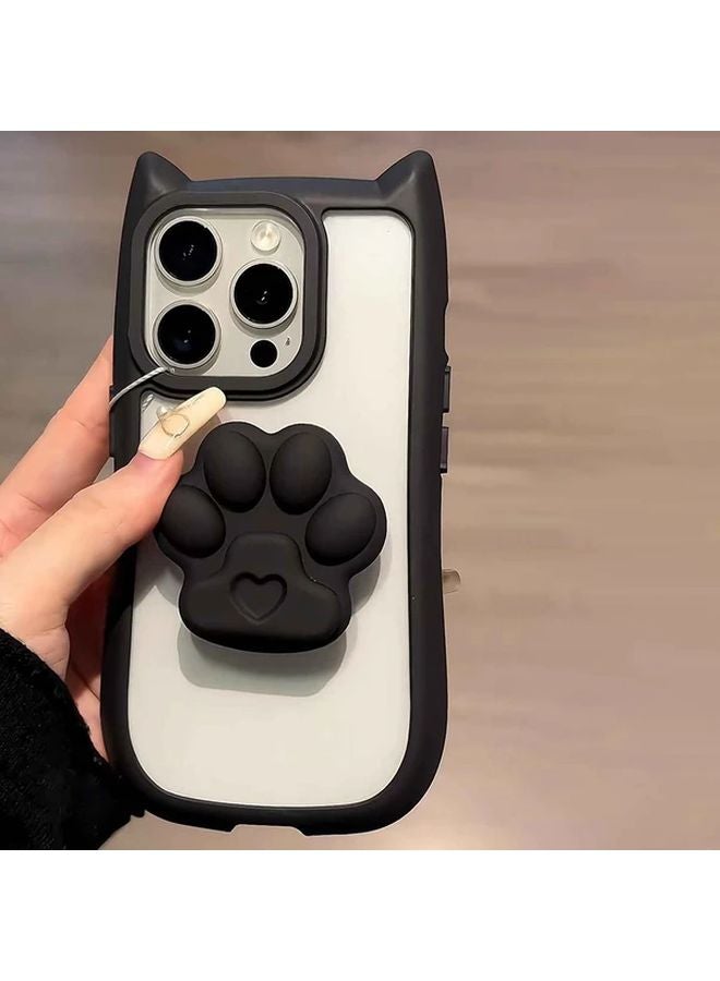 Black Cat Paw Design Transparent Phone Case For iPhone 15 Pro Max - Image 1