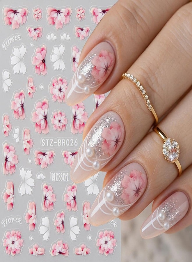 SINSEN Flower Nail Art Stickers Decals 5D Spring Flowers Nail Decals 3PCS Pink White Blossom Flower Nail Stickers Spring Summer Nails Art Design Adhesive Sliders Supplies for Women Manicure Nail Decorations - Image 3
