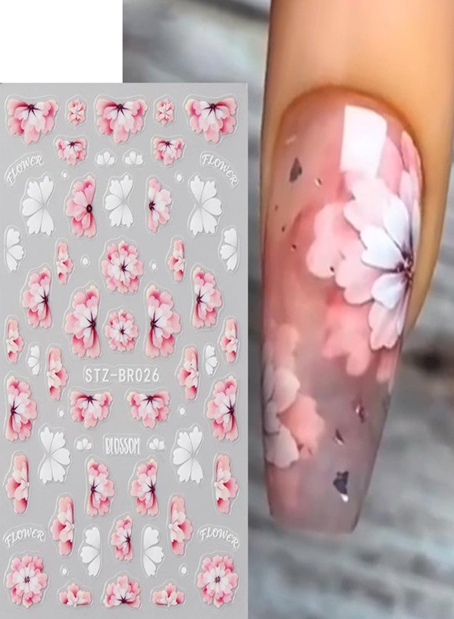 SINSEN Flower Nail Art Stickers Decals 5D Spring Flowers Nail Decals 3PCS Pink White Blossom Flower Nail Stickers Spring Summer Nails Art Design Adhesive Sliders Supplies for Women Manicure Nail Decorations - Image 4