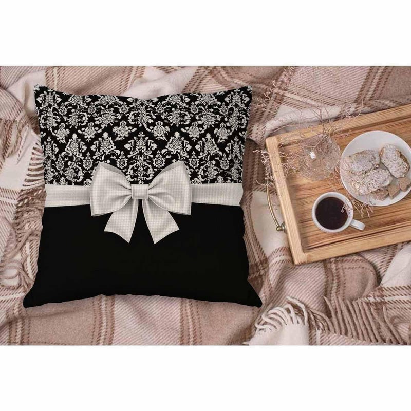 WONDERTIFY Throw Pillow Case Cover Stylish Black and White Euro Flower Pattern with Bow Soft Linen Pillow Case for Decorative Bedroom/Livingroom/Sofa/Farm House Cushion Covers Couch Pillow 18x18 Inch - Image 3