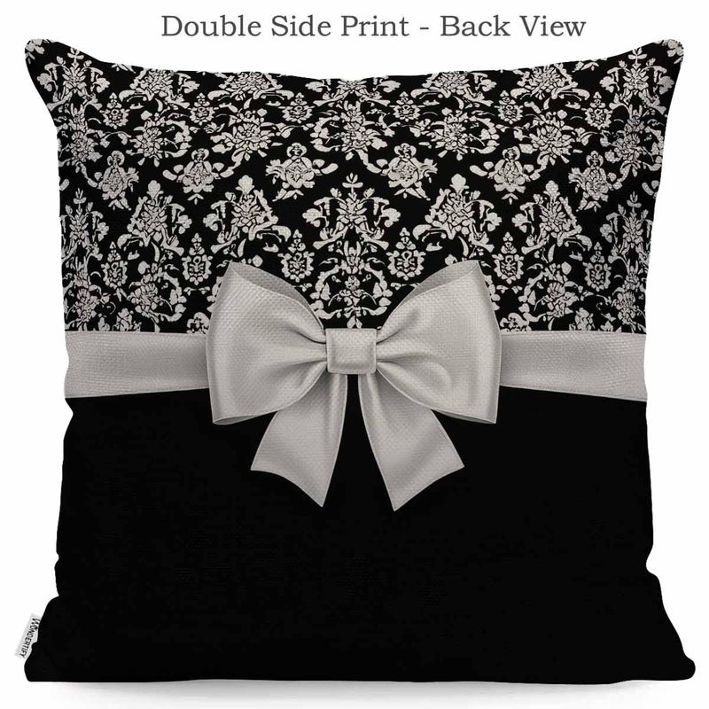 WONDERTIFY Throw Pillow Case Cover Stylish Black and White Euro Flower Pattern with Bow Soft Linen Pillow Case for Decorative Bedroom/Livingroom/Sofa/Farm House Cushion Covers Couch Pillow 18x18 Inch - Image 2