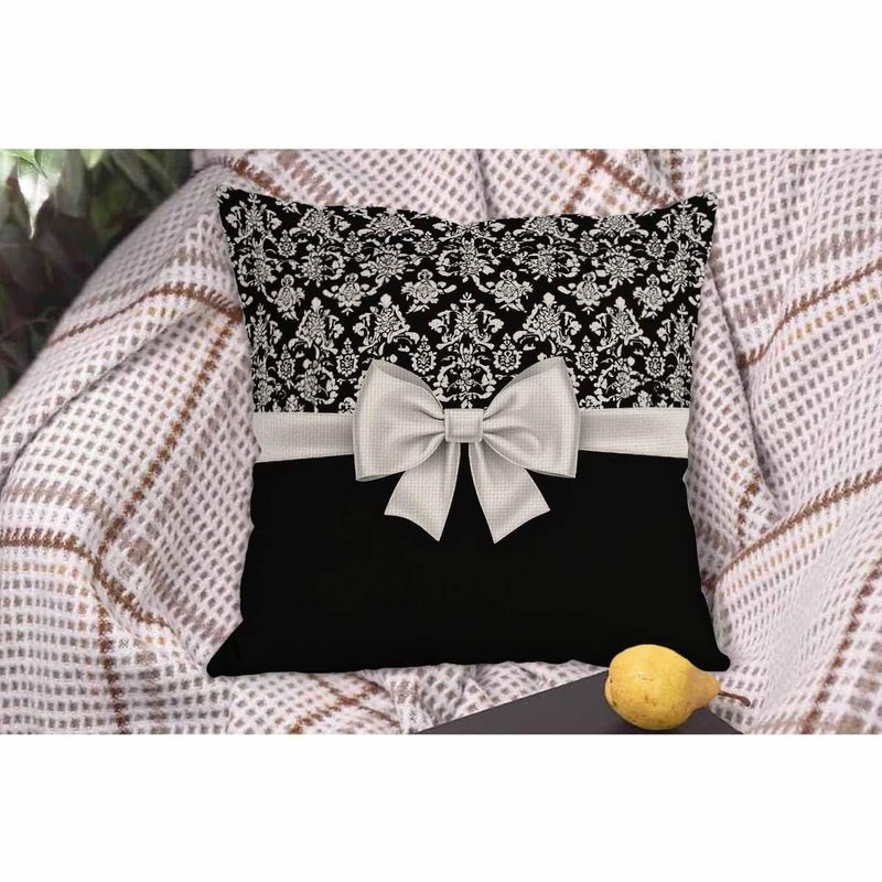 WONDERTIFY Throw Pillow Case Cover Stylish Black and White Euro Flower Pattern with Bow Soft Linen Pillow Case for Decorative Bedroom/Livingroom/Sofa/Farm House Cushion Covers Couch Pillow 18x18 Inch - Image 5