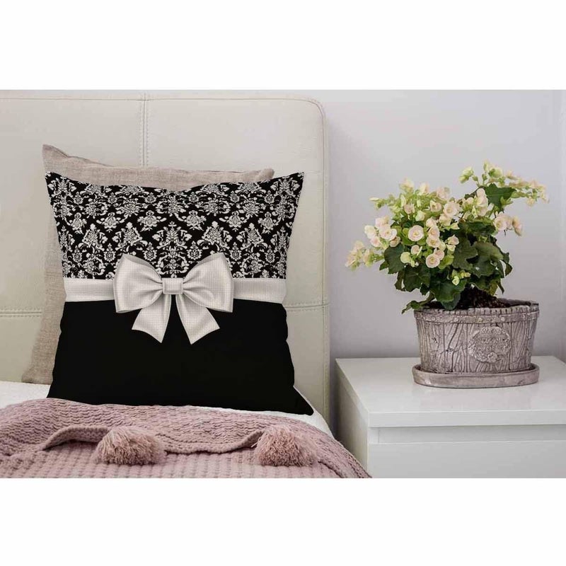 WONDERTIFY Throw Pillow Case Cover Stylish Black and White Euro Flower Pattern with Bow Soft Linen Pillow Case for Decorative Bedroom/Livingroom/Sofa/Farm House Cushion Covers Couch Pillow 18x18 Inch - Image 4