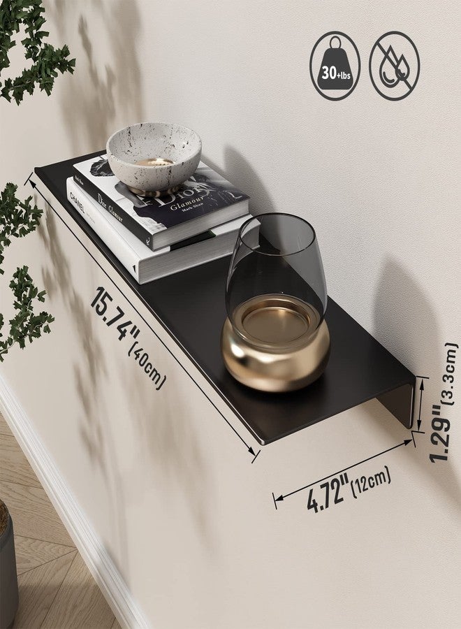 Danpoo Metal Wall Shelf, Black Floating Shelf, Small Bathroom Shelf, 16" Display Shelves for Wall Storage - Image 2