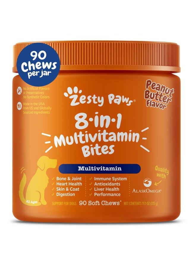 Zesty Paws Multivitamin Treats for Dogs, Glucosamine Chondroitin Joint Support + Digestive Enzymes & Probiotics, Grain Free Dog Vitamins and Supplements for Skin & Coat, Peanut Butter - 90ct  - Image 1