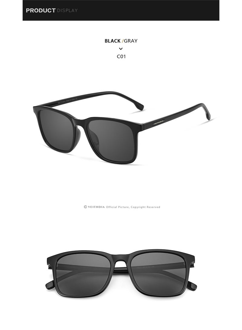 Veithdia Men's VEITHDIA Sunglasses, Black Frame, Gray Lenses, Classic Casual Style - Image 2