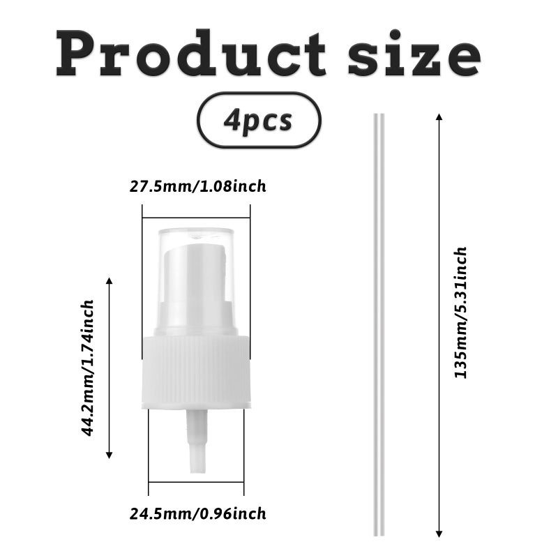 Salbsever 4 Pack Spray Bottle Top, Spray Bottle Nozzle Sprayer Tops Replacement Pump Plastic for Essential Oil Bottles, White - Image 2
