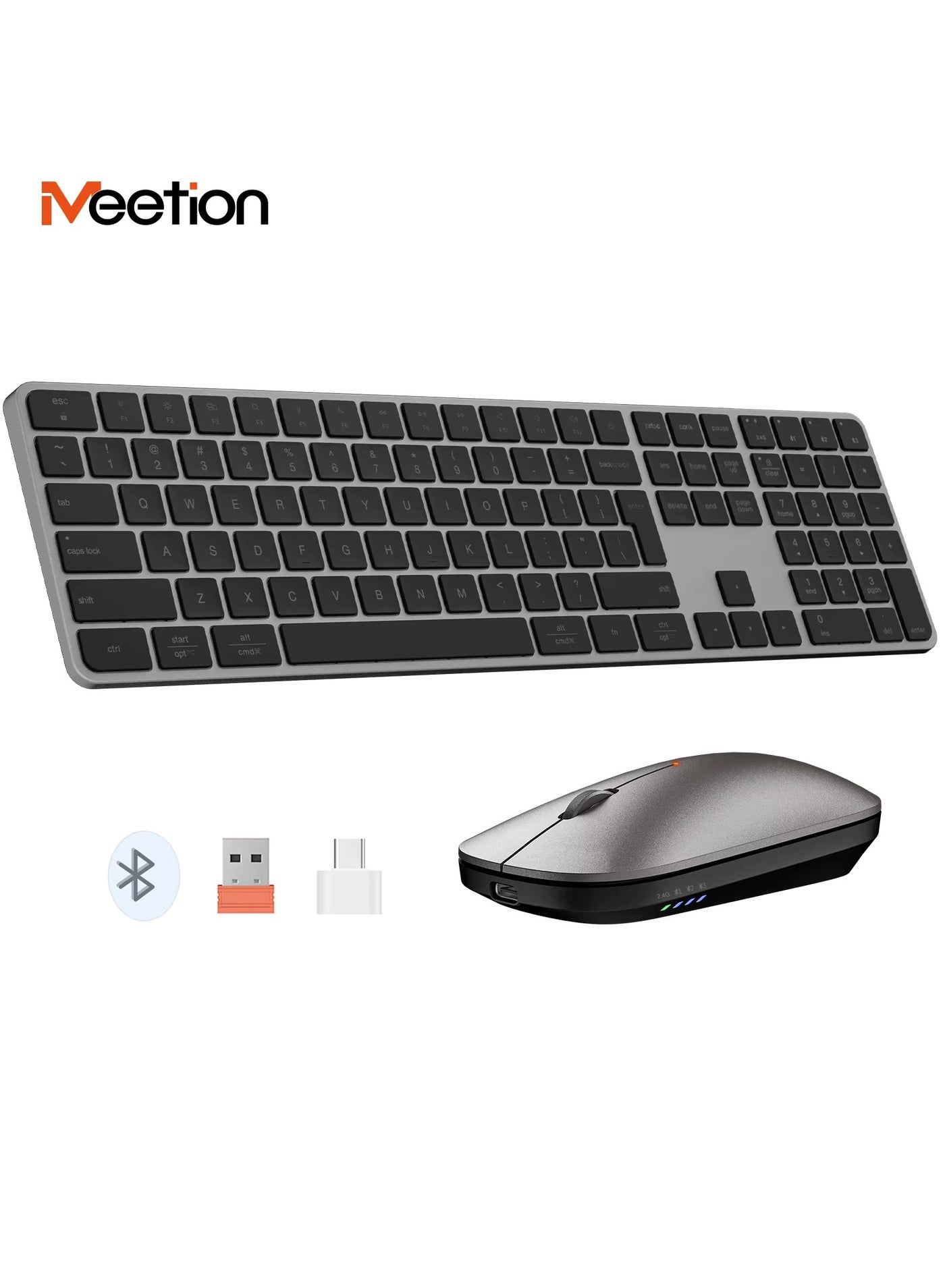 MEETION Ultra-Thin Full-Size Wireless Office Combo iKey C230 Universal Synchronization Protocol 2.4 Wireless & Bluetooth Dual Mode Redefine the Seriousness of Aesthetics (English+Arabic, Black)