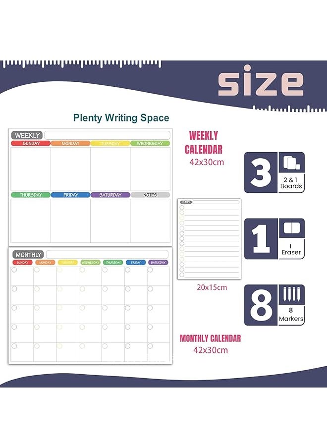 erorex - Magnetic Dry Erase Refrigerator Calendar Monthly Calender And Today List Fridge Whiteboard With Back Magnet Color Planner White Board - Image 1