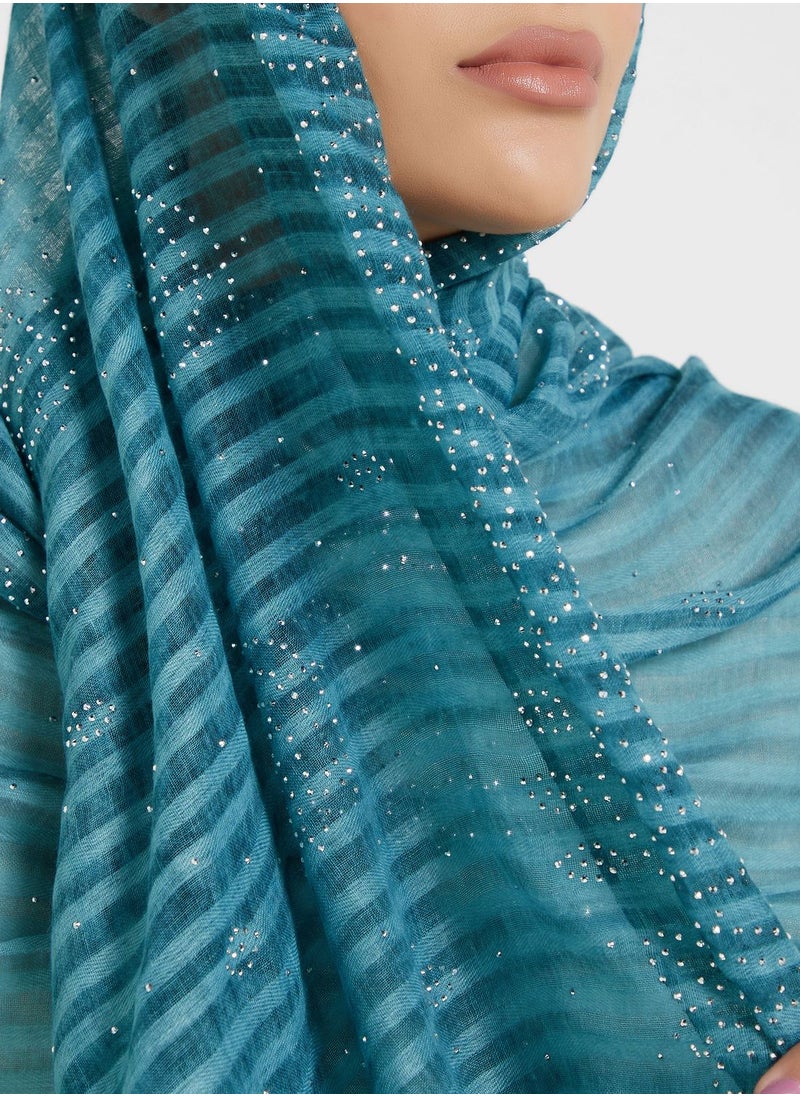 Khizana - Diamante Stripe Detail Long Hijab Scarf - Image 1
