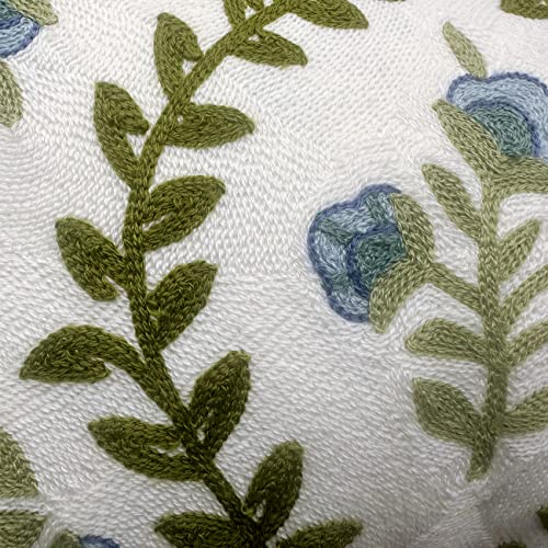 Alysheer Summer Floral Embroidered Decorative Throw Pillow Cover 12"x 20", Farmhouse Blue Flowers Green Leaves Patterned Cotton Canvas Lumbar Cushion Case for Sofa Couch Living Room Cottage Decor - Image 4