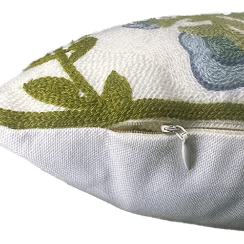 Alysheer Summer Floral Embroidered Decorative Throw Pillow Cover 12"x 20", Farmhouse Blue Flowers Green Leaves Patterned Cotton Canvas Lumbar Cushion Case for Sofa Couch Living Room Cottage Decor - Image 5