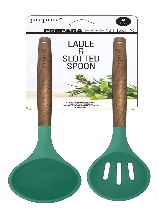 Prepara Acacia and Silicone Soup Ladle and Slotted Spoon set, Seafoam Green - Image 5