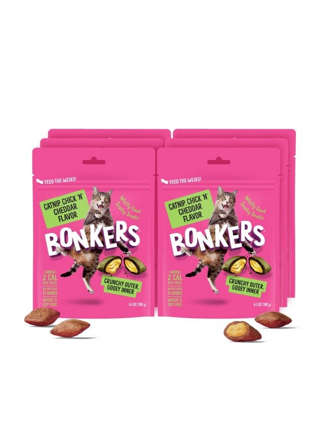 Bonkers Cat Treats, Catnip, Chick N' Cheddar Flavor, 6.3 OZ, Cat Treats, Training, All Breeds & Ages, Food Topper, Resealable Pouch (6 Pack) - Image 1