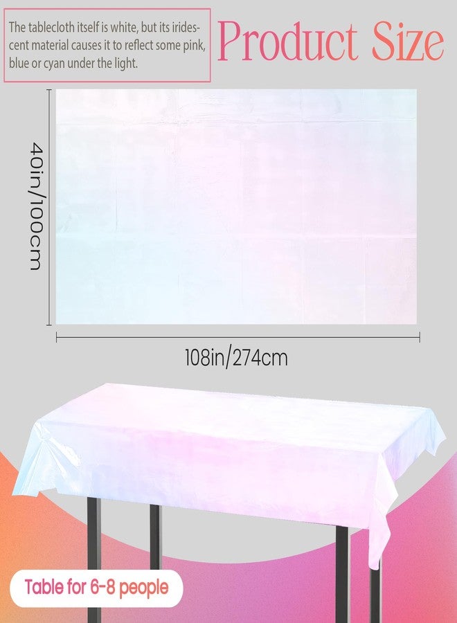 Just Shimmer 4 Pieces White Iridescence Tablecloth - 40 x 108“ Disposable Shiny Laser Table Cloth - Glitter Plastic Tablecloths - Holographic Iridescent Table Cover for Party Decoration, Wedding and Banquet - Image 2