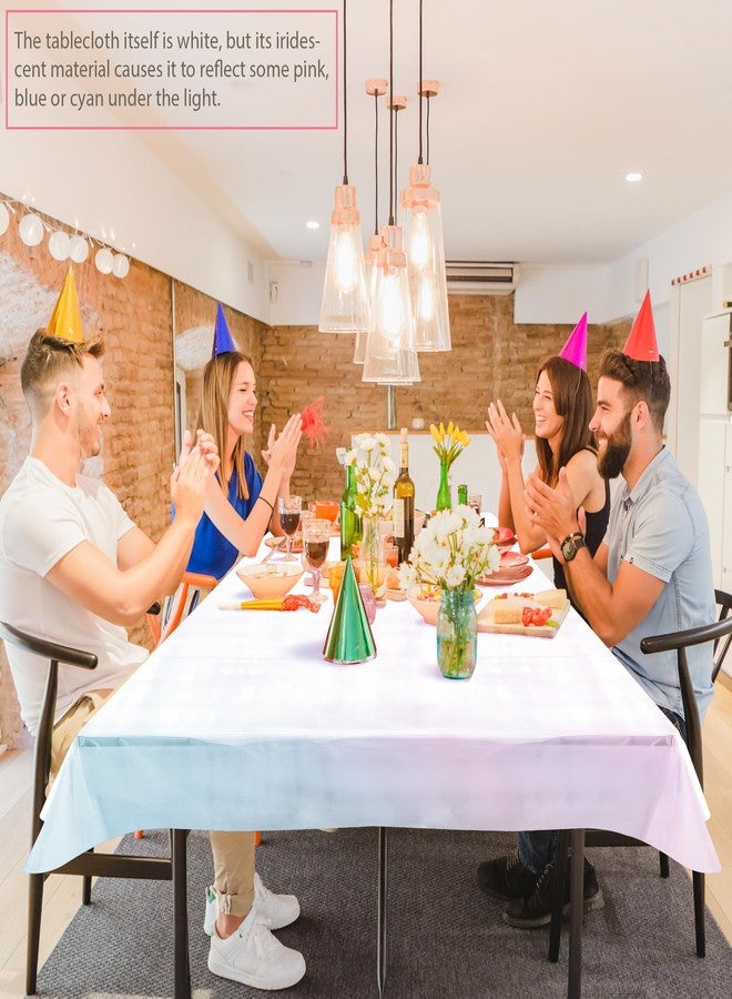 Just Shimmer 4 Pieces White Iridescence Tablecloth - 40 x 108“ Disposable Shiny Laser Table Cloth - Glitter Plastic Tablecloths - Holographic Iridescent Table Cover for Party Decoration, Wedding and Banquet - Image 3