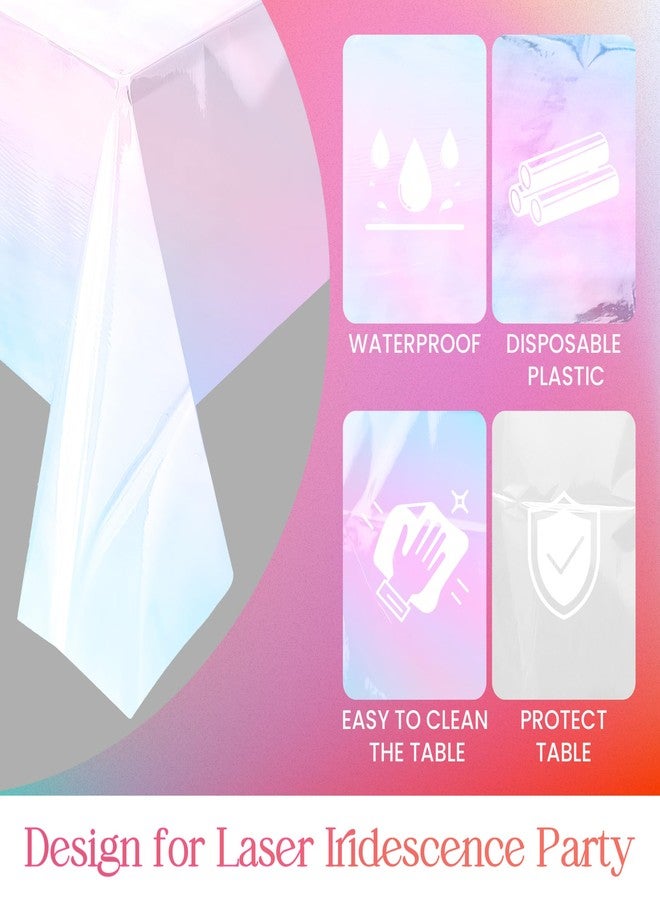 Just Shimmer 4 Pieces White Iridescence Tablecloth - 40 x 108“ Disposable Shiny Laser Table Cloth - Glitter Plastic Tablecloths - Holographic Iridescent Table Cover for Party Decoration, Wedding and Banquet - Image 5
