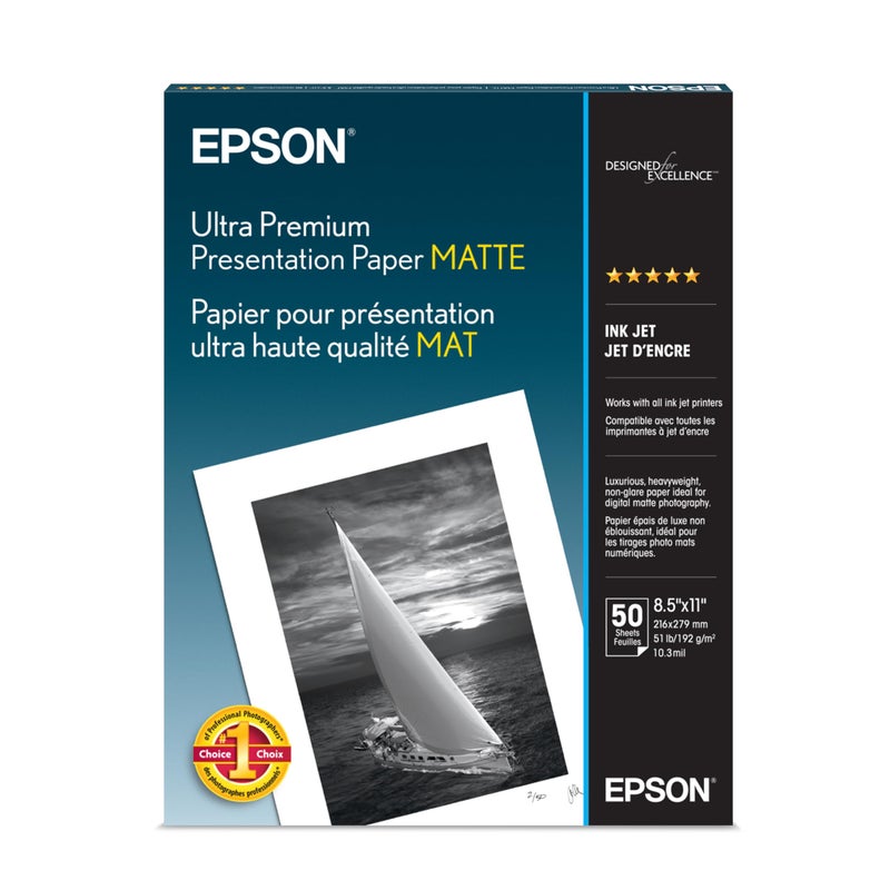EPSON ورق تقديم إبسون فائق الجودة غير لامع (8.5x11 بوصة، 50 ورقة) (S041341) أبيض - Image 1