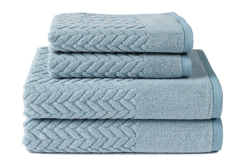 TexereSilk Texere 100% Organic Cotton Jacquard 650 GSM Premium Bath Towel Sets - Extra Absorbent Quick Dry and Plush (Cable  Smoke Blue  2 Bath & 2 Hand Towels) - Image 1