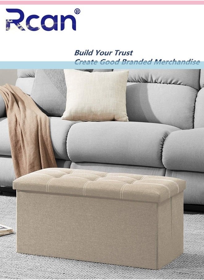 Rcan Folding Storage Ottoman, Storage Chest Footrest Step Stool with Padded Seat, 30 Inch Storage Bench, Versatile Storage Toy Box, 350 Pounds Weight Capacity for Entryway, Living Room, Bedroom  - Image 1