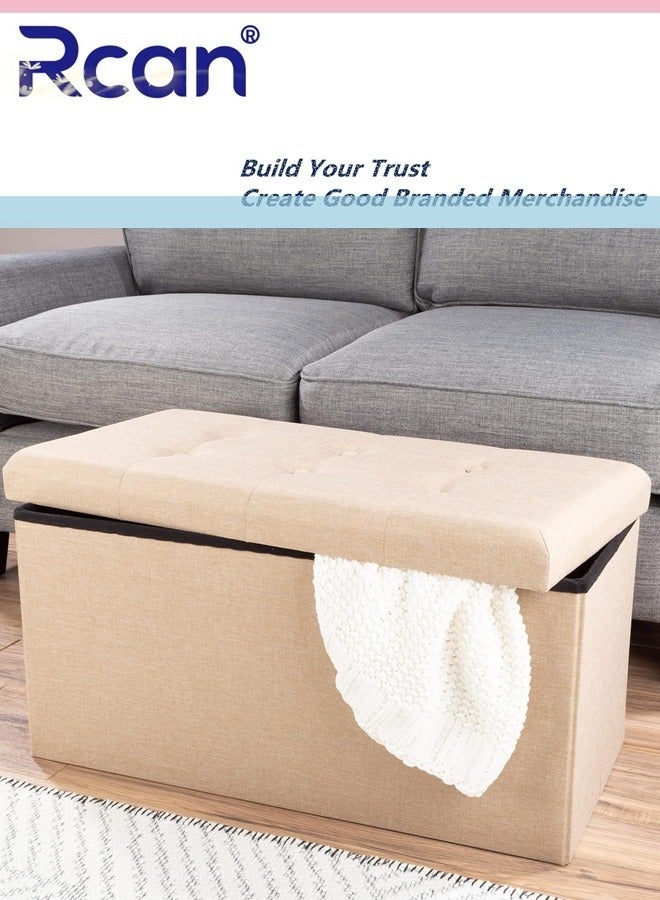Folding Storage Ottoman, Storage Chest Footrest Step Stool with Padded Seat, 30 Inch Storage Bench, Versatile Storage Toy Box, 350 Pounds Weight Capacity for Entryway, Living Room, Bedroom
