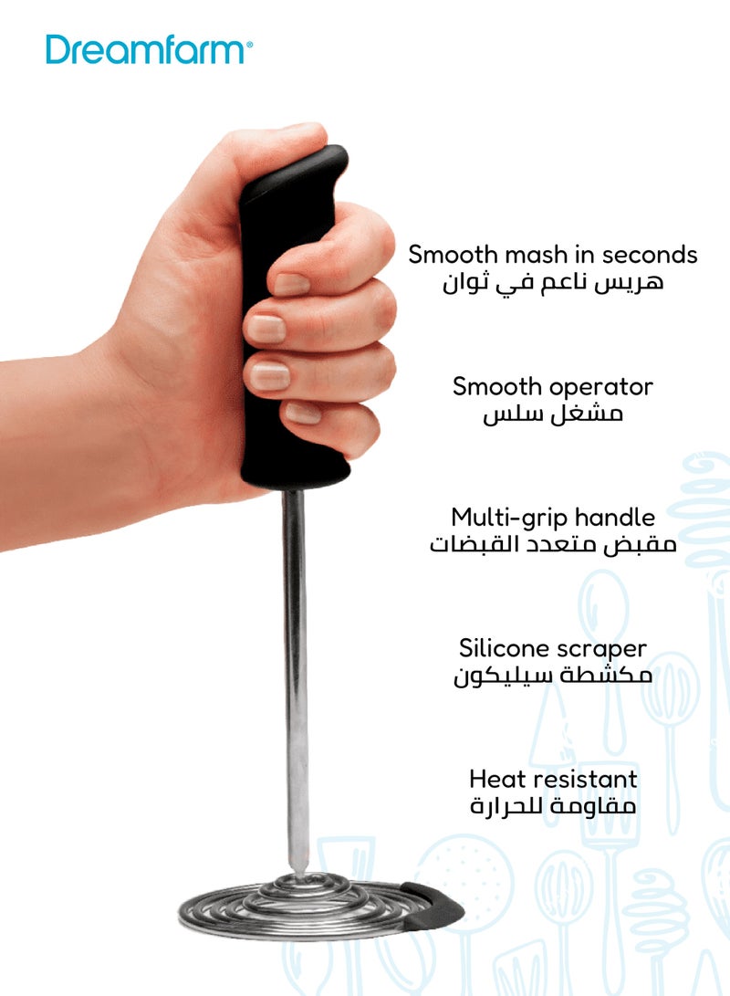 Dreamfarm One-Handed Vegetable & Potato Masher | Stainless Steel Spring Coil | Soft Grip | Bowl Scraper | Dishwasher Safe | Heat Resistant 500°F | 29cm x 9cm x 3.5cm - Image 3