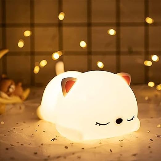 One94Store Silicone Sleeping Cat Night Light – Touch-Control Color-Changing LED Lamp, USB Rechargeable, Multicolor Night Light for Kids, Romantic Decor, Valentine Day Gift, Love Gift for Her - Image 1
