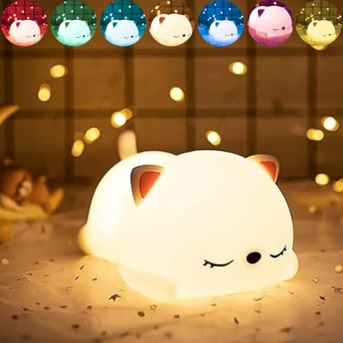 One94Store Silicone Sleeping Cat Night Light – Touch-Control Color-Changing LED Lamp, USB Rechargeable, Multicolor Night Light for Kids, Romantic Decor, Valentine Day Gift, Love Gift for Her - Image 2