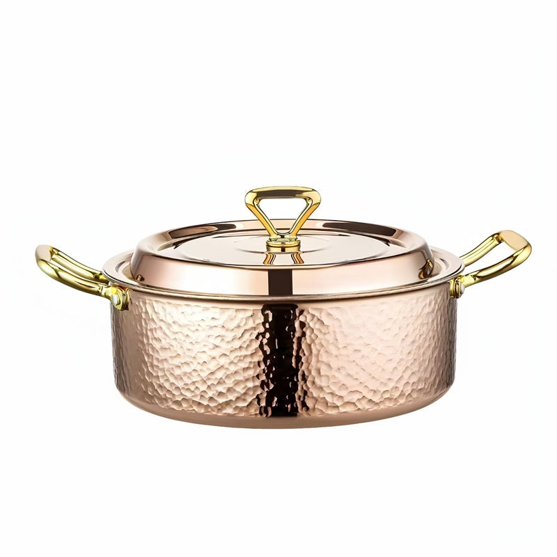 YJX 6.7QT Hammered Stock Pot with Lid, Copper Rose Gold, Tri-Ply Stainless Steel, Multi-Functional Cookware for Bake Roast Braise Saute, Magnetic Base, Dishwasher and Oven Safe (30CM) - Image 1
