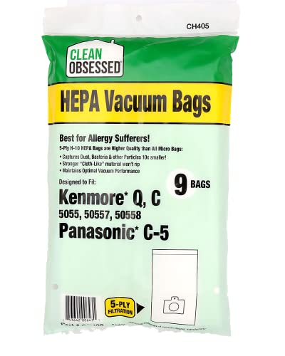 Clean Obsessed H10 HEPA Bags Replacement For Kenmore Canister CQ 50555 50557 50558  Panasonic Type C5  9 Bag Pack