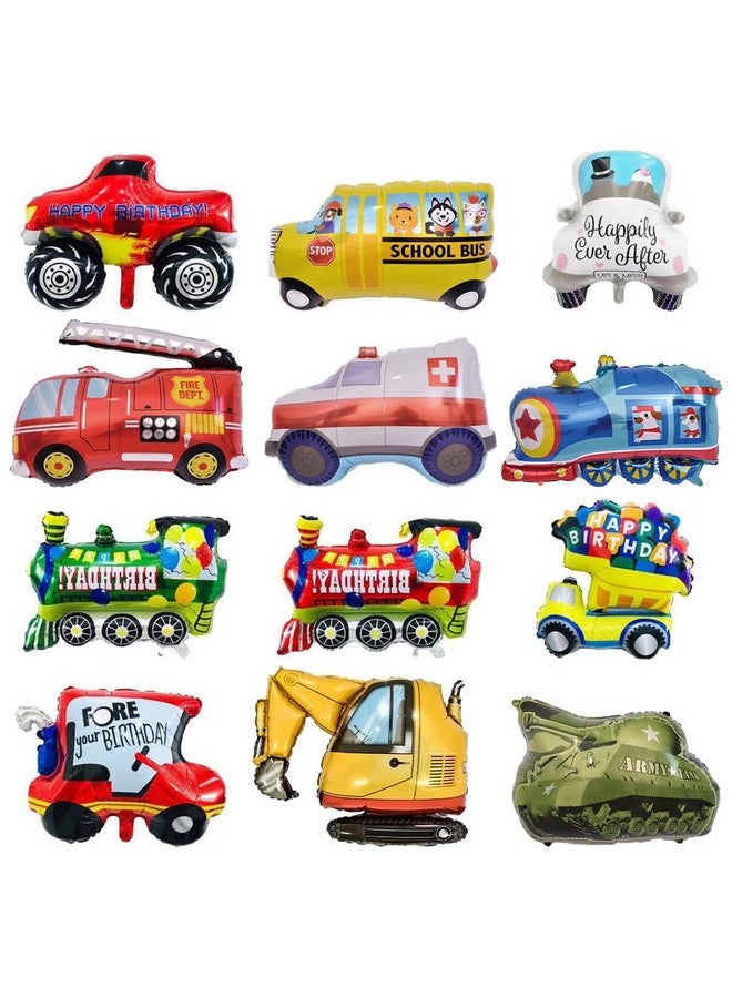 LZYMSZ 12PCS Aluminum Foil Balloons, Reusable Helium Mylar Cars Balloon, 12 Style Vehicles Balloons for Child kids Birthday Party Supplies Cute Baby Shower Decorations - Image 1