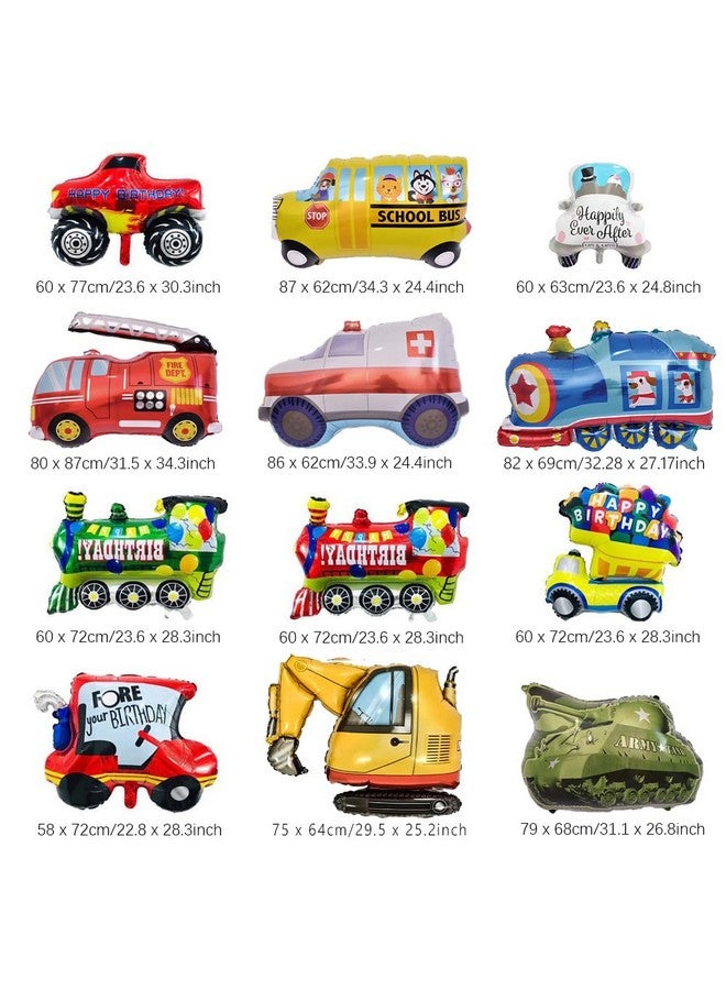 LZYMSZ 12PCS Aluminum Foil Balloons, Reusable Helium Mylar Cars Balloon, 12 Style Vehicles Balloons for Child kids Birthday Party Supplies Cute Baby Shower Decorations - Image 2