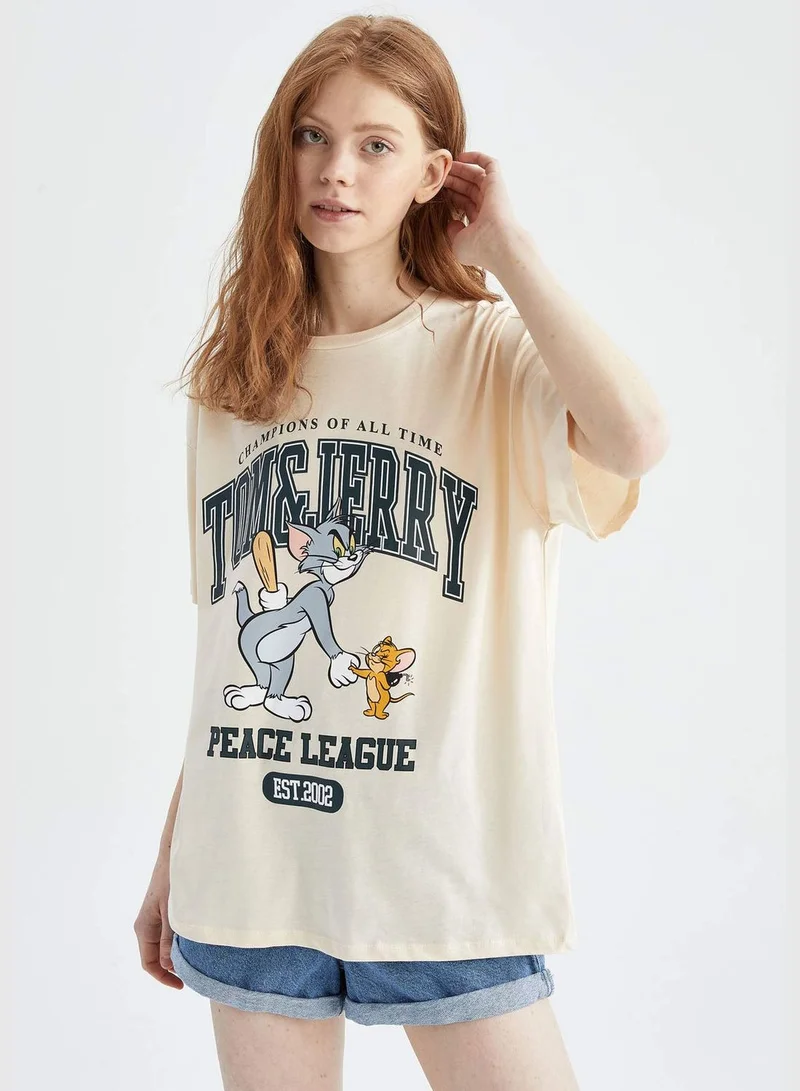 ديفاكتو Oversized Short Sleeve Tom And Jerry Print T-Shirt