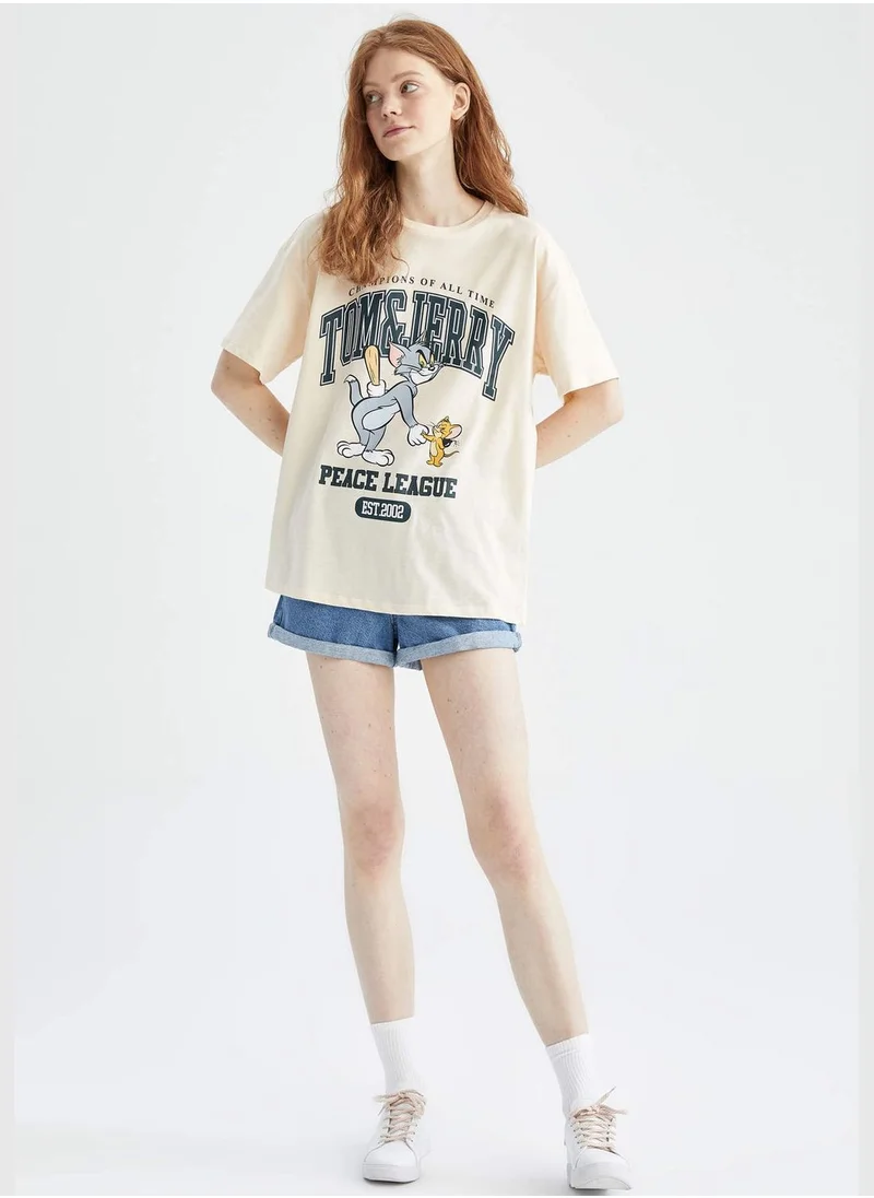 ديفاكتو Oversized Short Sleeve Tom And Jerry Print T-Shirt