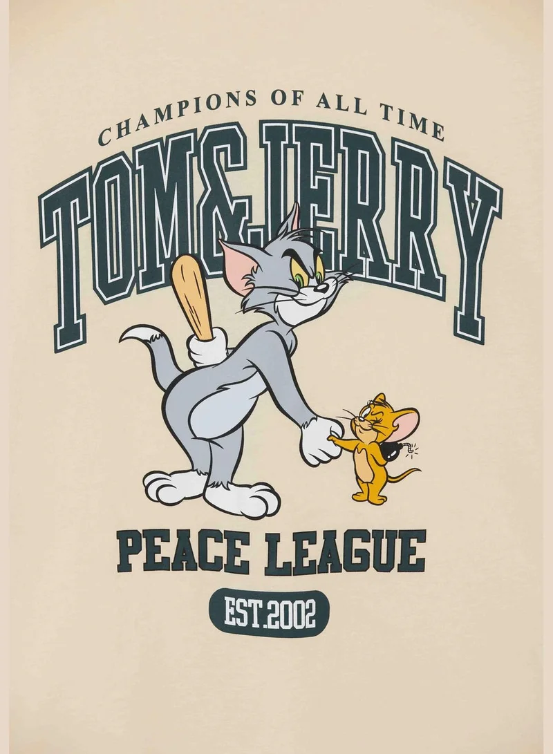 ديفاكتو Oversized Short Sleeve Tom And Jerry Print T-Shirt