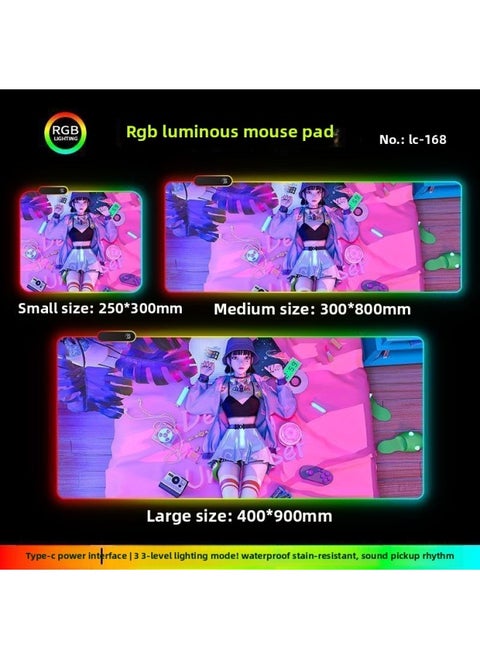 RGB Luminous Mouse Pad Computer Keyboard Hand-held Desktop Pad Oversized Game E-sports Pad Thickened Internet Cafe Table Pad-Color:250*300mm-Pattern:Upgraded Version Of Pickup Rhythm-lc168
