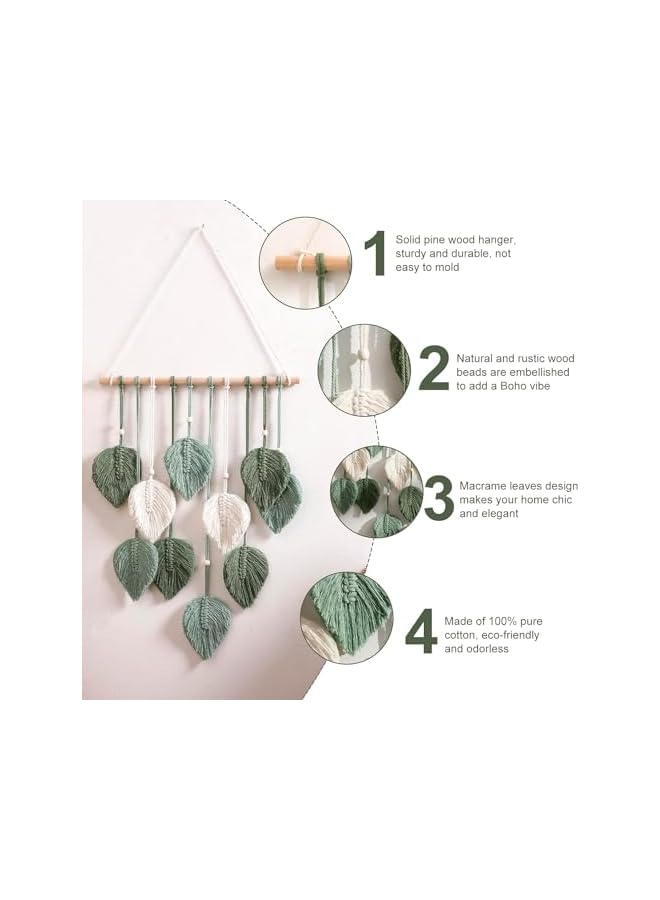 The Bros Green Wall Hanging Decor Leaves Tapestry Boho Wall Decor Woven Feather Handmade Yarn Tassels Woven Wall Art Decorations for Nursery, Bedroom, Living Room, Apartment Home Backdrop - Image 2