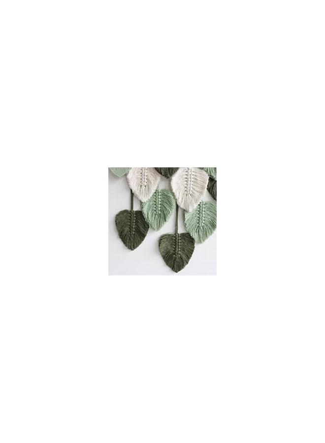 The Bros Green Wall Hanging Decor Leaves Tapestry Boho Wall Decor Woven Feather Handmade Yarn Tassels Woven Wall Art Decorations for Nursery, Bedroom, Living Room, Apartment Home Backdrop - Image 5