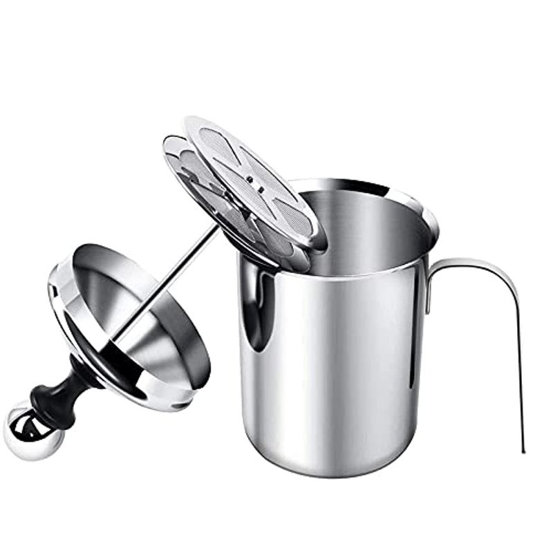 ® 400 مل خافق الحليب، خافق يدوي ل pitchers الحليب المصنوعة من الفولاذ المقاوم للصدأ، خافق الحليب للقهوة، خافق كريمة الحليب، خافق لاتيه وكابتشينو، وعاء رغوة يدوي مع مقبض