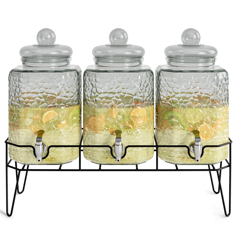 Style Setter Glass Beverage Dispenser with Stand (Set of 3), 1.5 Gallon Glass Drink Dispenser with Stand & Spigot, Party Drink Dispenser for Lemonade, Punch, Water, Juice Dispensers for Parties - Image 1