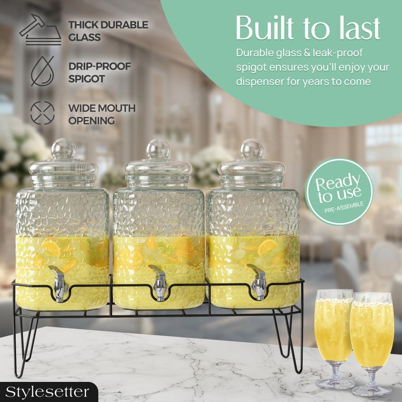 Style Setter Glass Beverage Dispenser with Stand (Set of 3), 1.5 Gallon Glass Drink Dispenser with Stand & Spigot, Party Drink Dispenser for Lemonade, Punch, Water, Juice Dispensers for Parties - Image 4