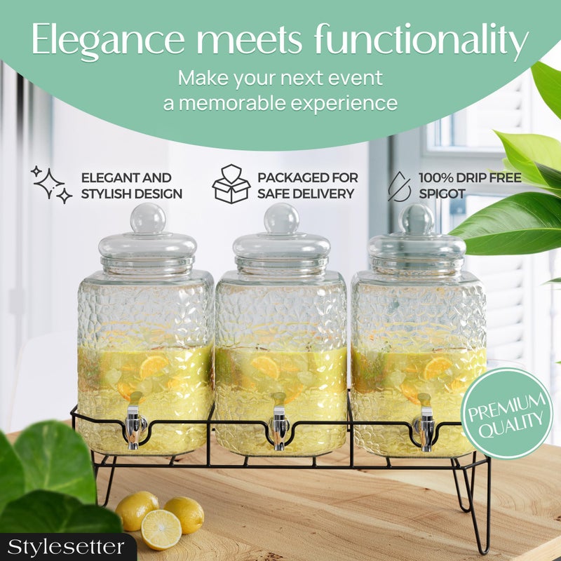 Style Setter Glass Beverage Dispenser with Stand (Set of 3), 1.5 Gallon Glass Drink Dispenser with Stand & Spigot, Party Drink Dispenser for Lemonade, Punch, Water, Juice Dispensers for Parties - Image 3