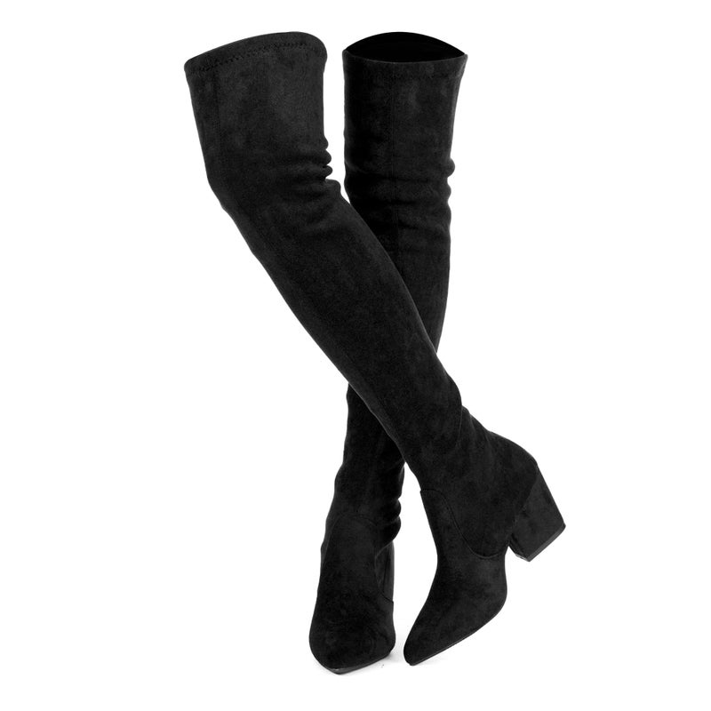 Mtzyoa Over The Knee Boots For Women Chunky Heel Thigh High Black Size 9 Block Heel Boot Women Pointed Toe Stretch Low Heel OTK Boots For Women - Image 1