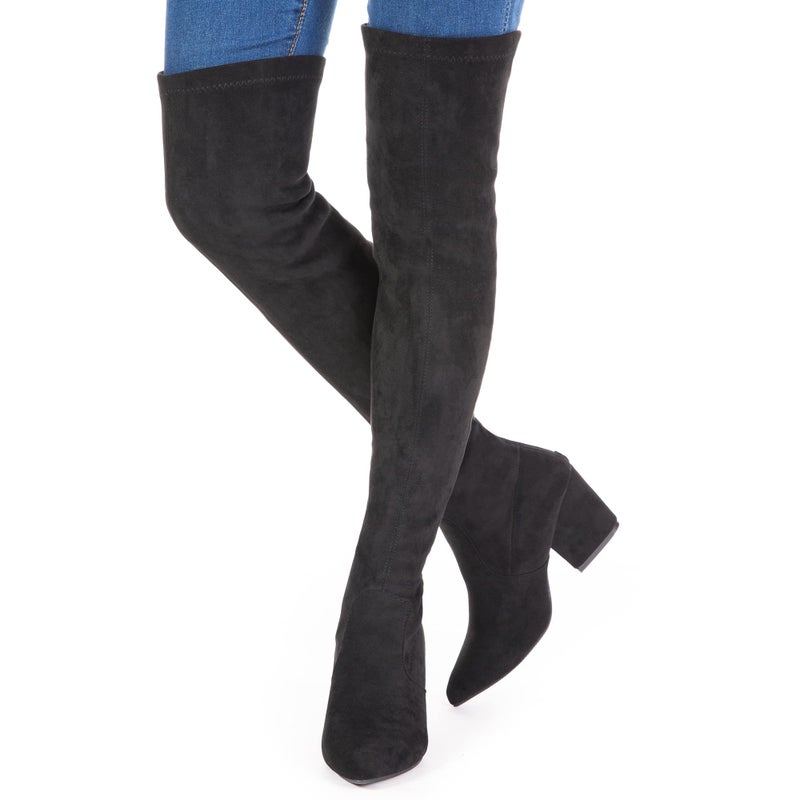 Mtzyoa Over The Knee Boots For Women Chunky Heel Thigh High Black Size 9 Block Heel Boot Women Pointed Toe Stretch Low Heel OTK Boots For Women - Image 5